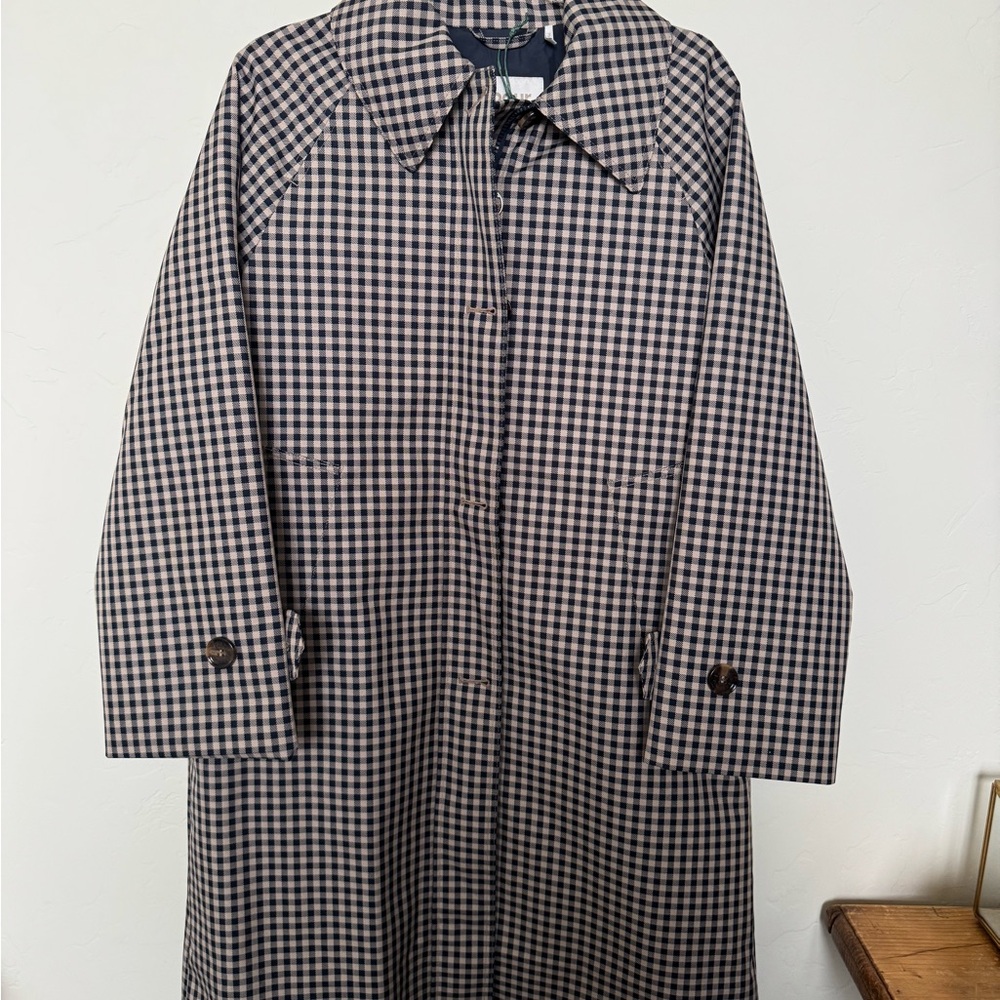Barbour Nadine Tan and Navy  Check Trench Coat Size 4 NWT - Picture 5 of 9